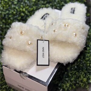 Nine West Women's Ivory Plush Slippers